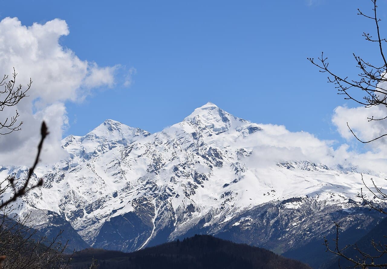 Snow-covered Mount Tetnuldi in Upper Svaneti